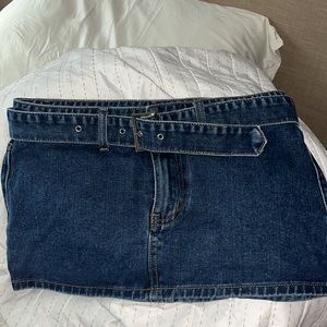 Momokrom mid rise mini belted denim skirt